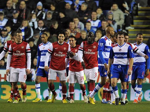 Arsenal celebrate during their win at Reading