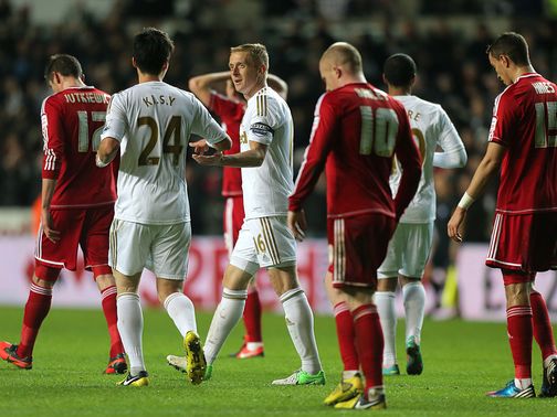 Swansea celebrate against Middlesbrough