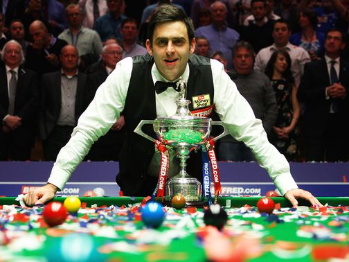 Ronnie O'Sullivan celebrates his fourth world title.