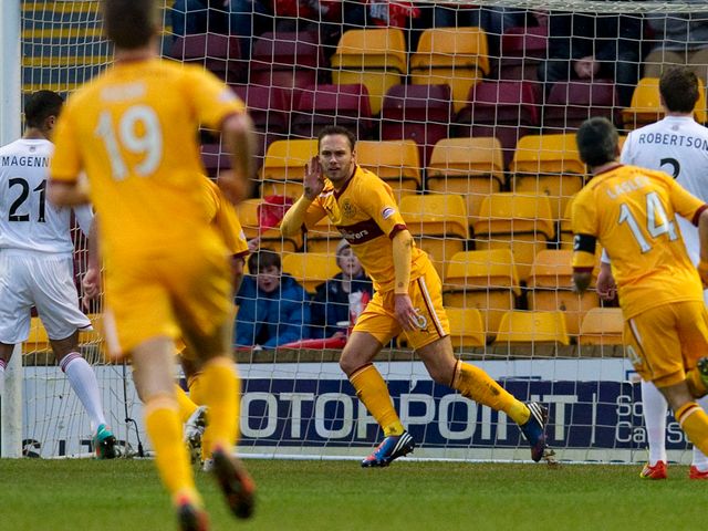 Tom Hatleley celebrates for Motherwell