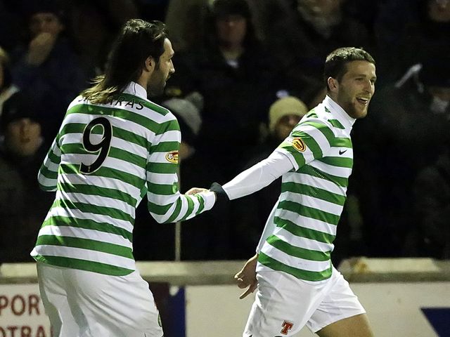 Adam Matthews celebrates his goal for Celtic