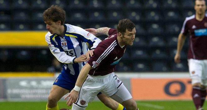 Borja Perez and Darren Barr: Battling for the ball