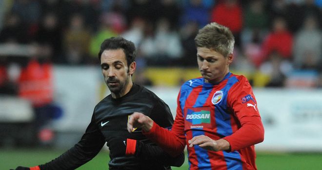 Juanfran and Vaclav Prochazka battle for the ball