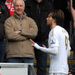 Michu celebrates in front of the United fans