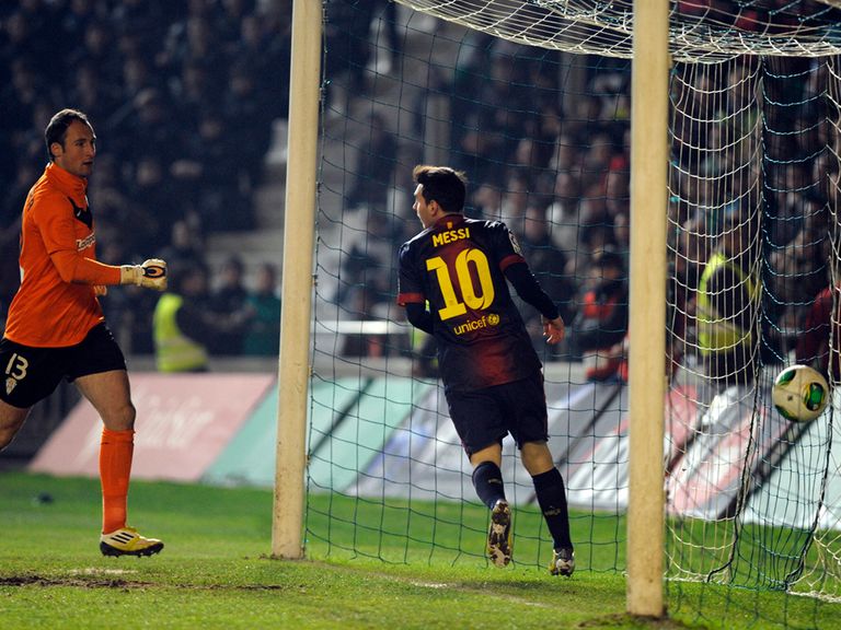 Messi celebrates scoring for Barcelona