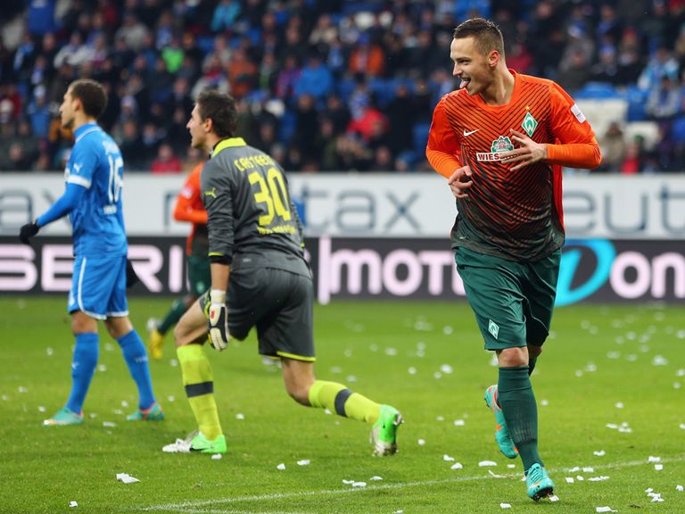 Marko Arnautovic enjoys Werder Bremen's win.