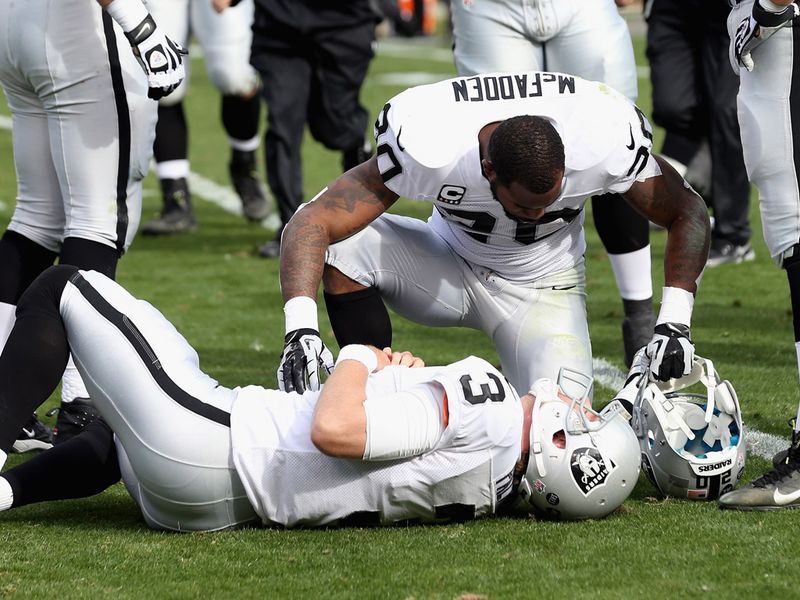 Carson Palmer was knocked out of the game early on as the Raiders lost to the Panthers