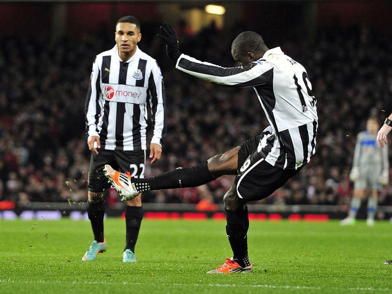 Newcastle United bounce back just before half-time when Demba Ba's free-kick deflects off Wilshere and into the back of the net.