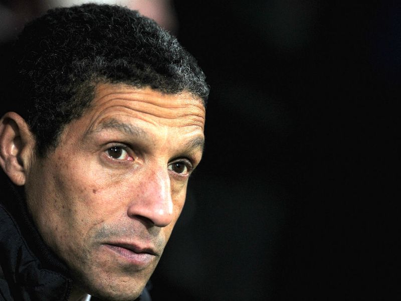 Norwich boss Chris Hughton looks on nervously, despite his side leading 2-1.
