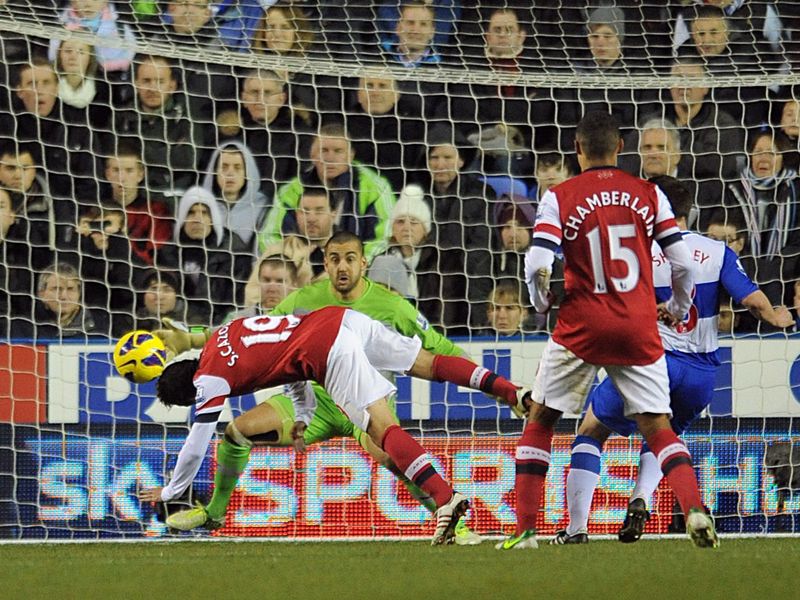 Santi Cazorla's diving header doubles Arsenal's advantage
