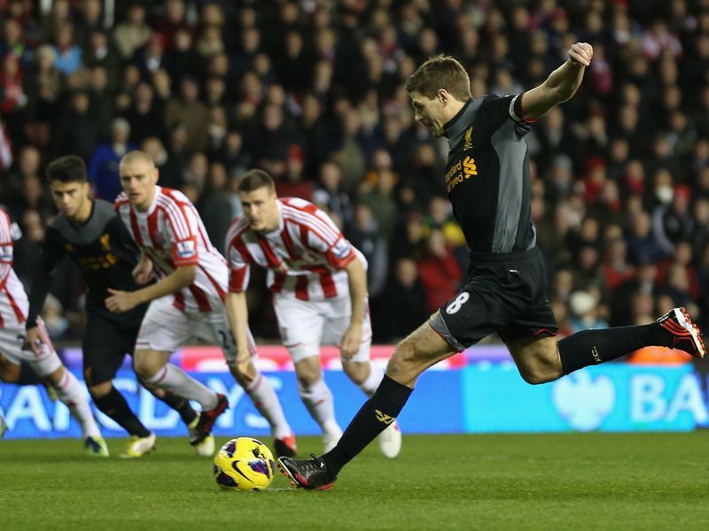 Steven Gerrard put Liverpool 1-0 up inside the first two minutes at Stoke with this penalty