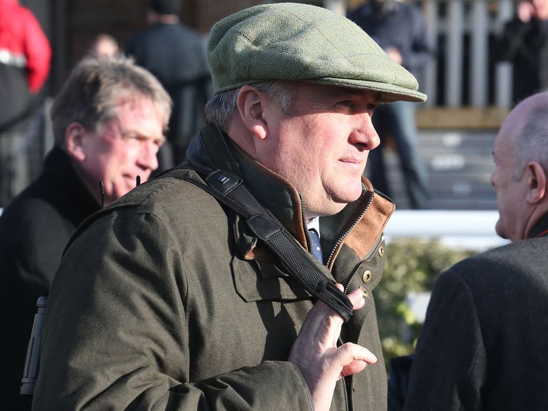 Paul Nicholls welcomes his charge back to the winners' enclosure