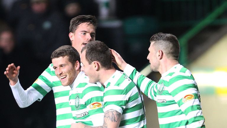Adam Matthews: Celebrates one of his goals for Celtic