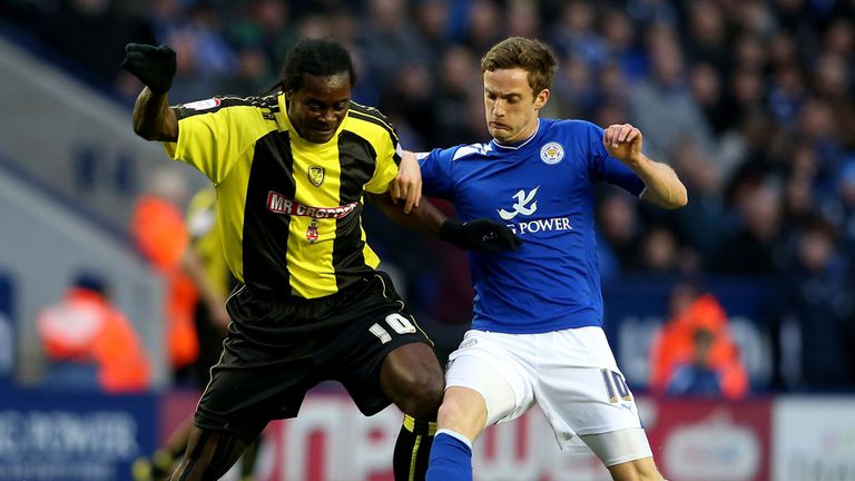 Calvin Zola of Burton battling with City's Andy King