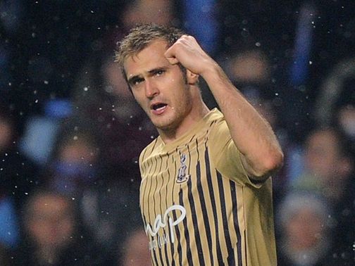 James Hanson of Bradford celebrates against Villa