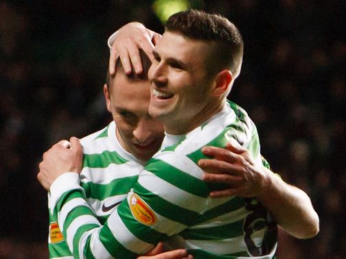 Celtic's two-goal Gary Hooper celebrates
