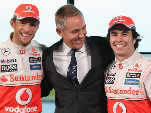Button and Perez pose with Martin Whitmarsh