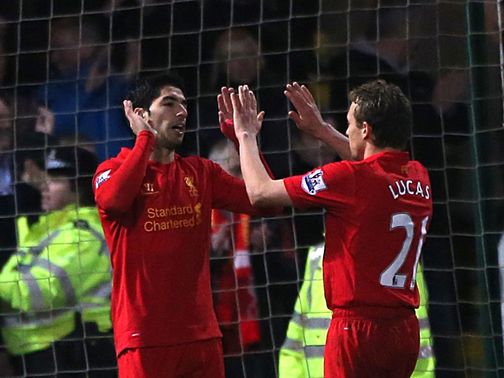 Luis Suarez celebrates his goal for Liverpool
