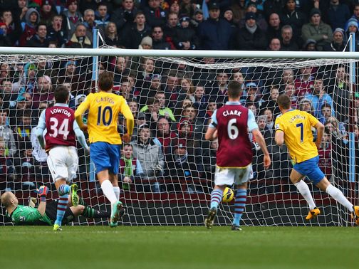 Rickie Lambert scores from the spot as Southampton seize the initiative at Aston Villa&nbsp;