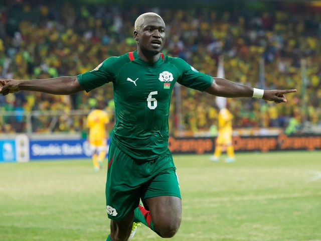Djakaridja Kone celebrates his goal for Burkina Faso