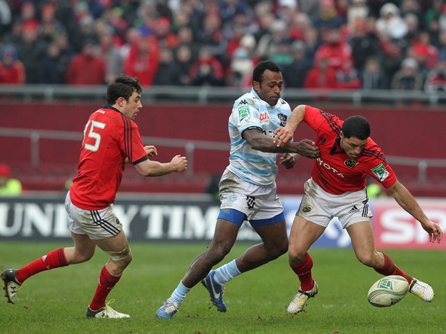 A battle for the ball at at Thomond Park.