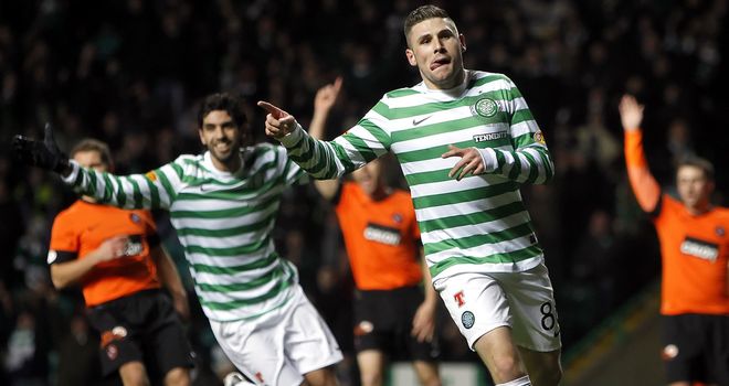 Gary Hooper: Celebrates scoring for Celtic against Dundee United
