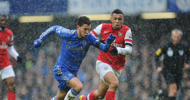 Eden Hazard gets away from Francis Coquelin