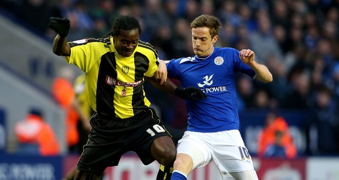 Calvin Zola of Burton battling with City's Andy King