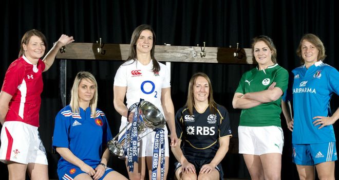 Women's Six Nations captains (from L-R) Rachel Taylor, Marie-Alice Yahe, Sarah Hunter, Susie Brown, Fiona Coghlan, Silvia Gaudino