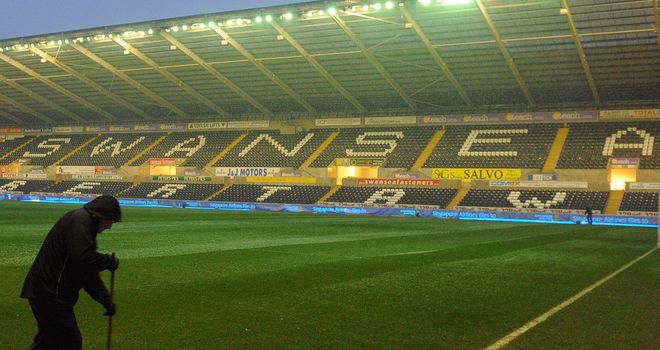 Liberty Stadium: Pitch cleared of fresh snowfall.