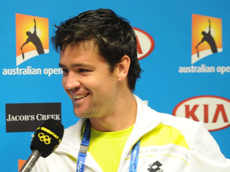 Jamie Baker is all smiles after winning through