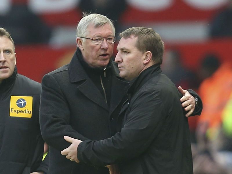 Sporting handshake: Alex Ferguson commiserates with Brendan Rodgers at the final whistle at Old Trafford