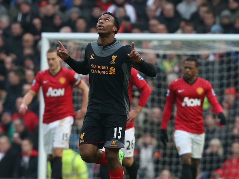 Vital reply: Liverpool substitute Daniel Sturridge celebrates scoring soon afterwards after David De Gea can only parry Steven Gerrard's shot