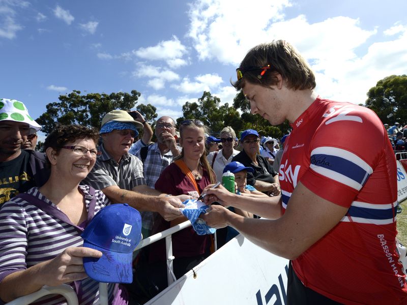 Edvald Boasson Hagen meets the fans ahead of the start in Modbury