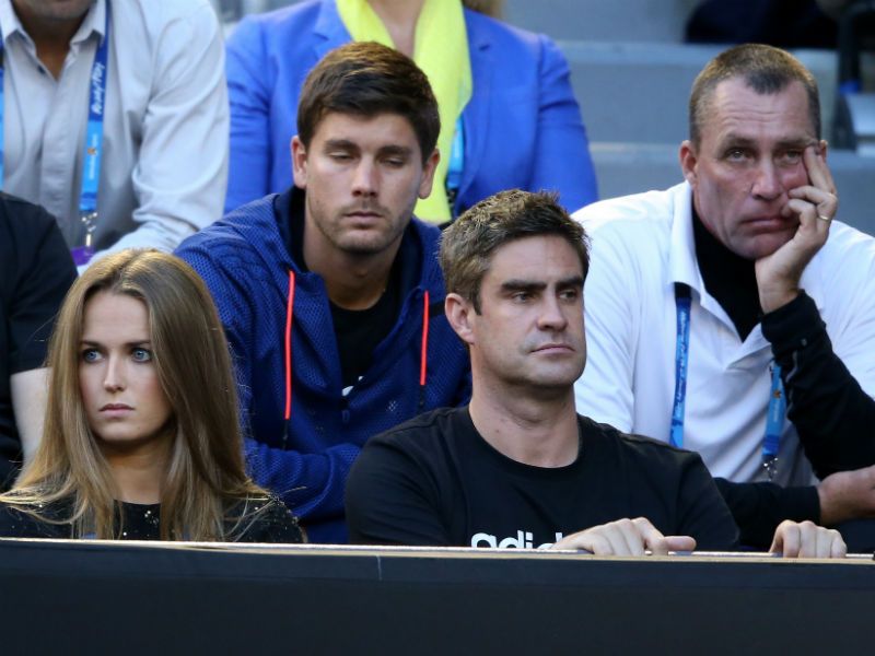 Biggest fans: Murray's girlfriend Kim Sears and coach Ivan Lendl watch on