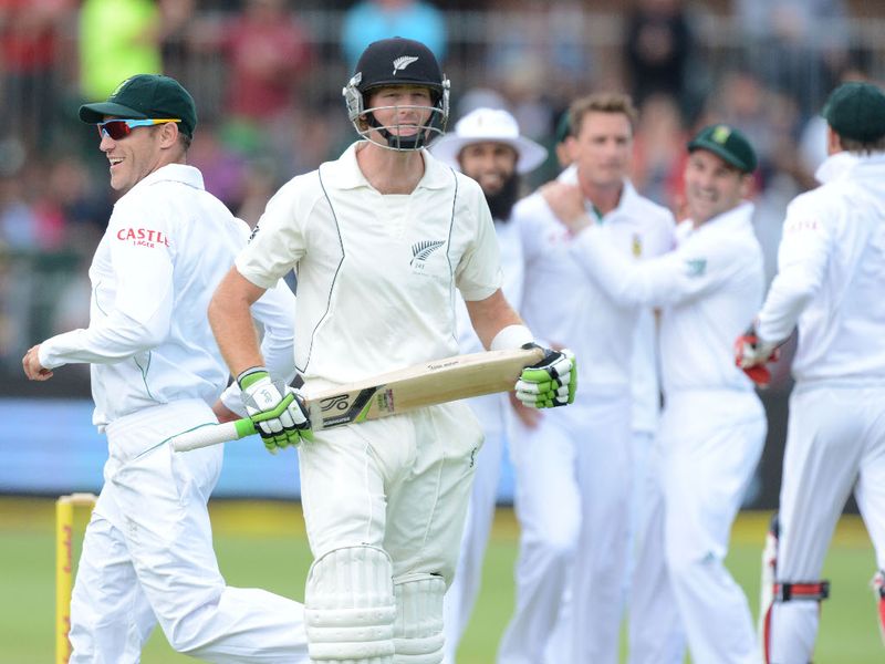 Martin Guptill was out with the score on two, caught in the slips off Dale Steyn.
