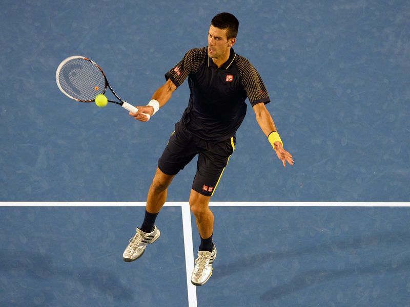 Fighting back: Djokovic pictured during the second set