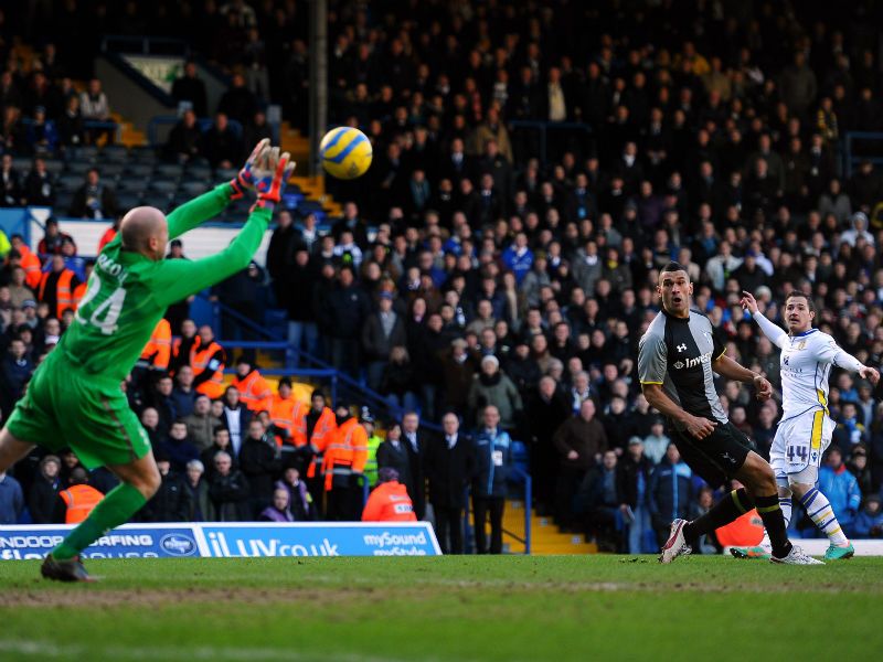 Great strike: Ross McCormack of Leeds scores his team's second goal past Brad Friedel
