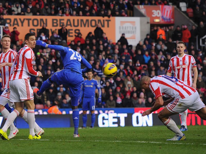 Jon Walters heads into his own net to give Chelsea a 1-0 lead at Stoke just before the break