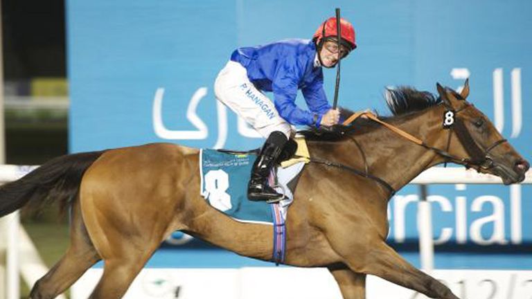 Hanagan celebrates on Shuruq (Dubai Racing Club/ Andrew Watkins)