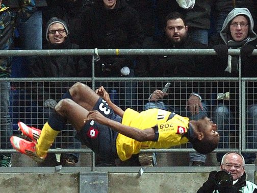 Giovanni Sio celebrates his goal for Sochaux