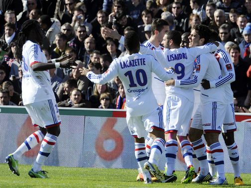 Lyon celebrate the 4-0 victory over Bordeaux.&nbsp;