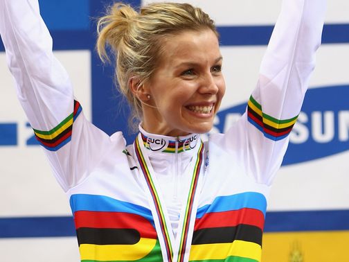 Becky James celebrates her victory