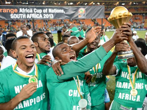 Nigeria celebrate with the Africa Cup of Nations trophy.
