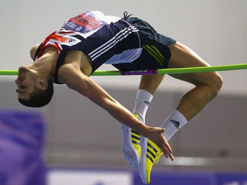 Robbie Grabarz jumps to it in Sheffield.
