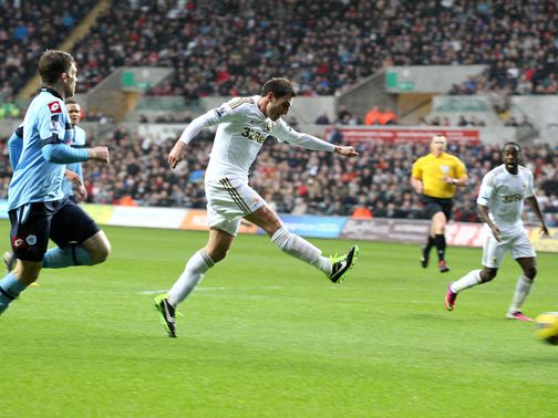 Angel Rangel scores Swansea's second goal of the game