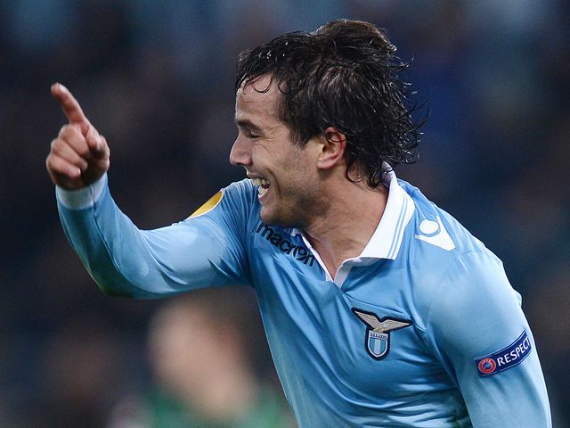 Alvaro Rafael Gonzalez Luengo celebrates his goal for Lazio