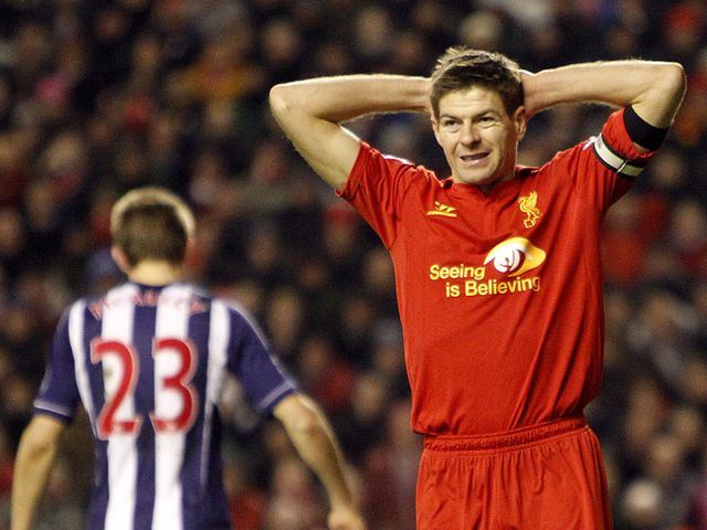 Gerrard is left frustrated after seeing his penalty saved
