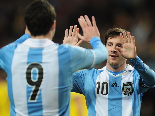 Lionel Messi celebrates during Argentina's victory