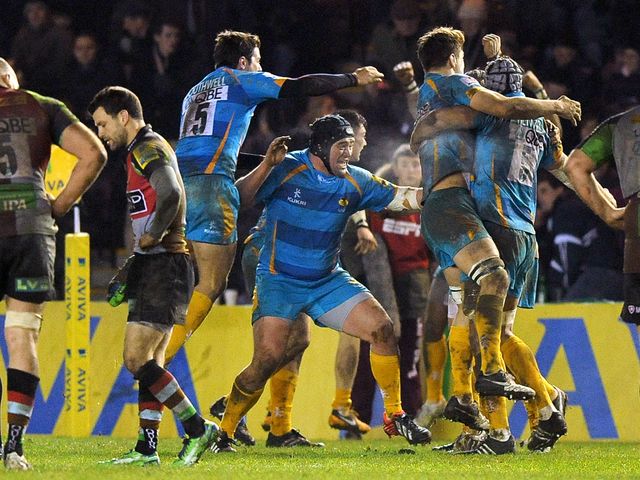 Wasps celebrate as the final whistle is blown